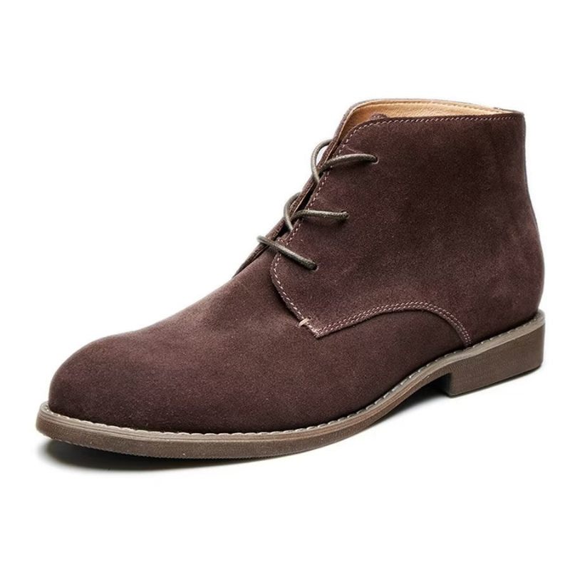 Botas Masculinas Elegantes Couro Bovino Com Cadarço Envernizado - Café