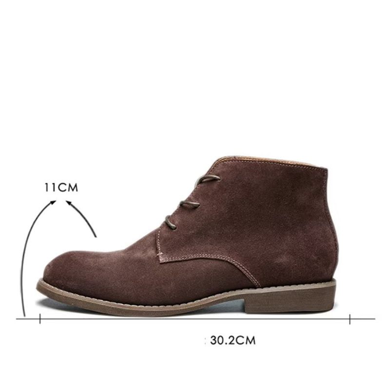 Botas Masculinas Elegantes Couro Bovino Com Cadarço Envernizado - Café