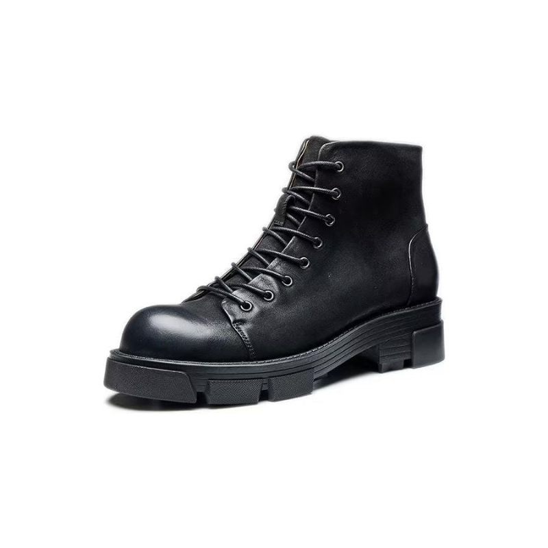 Botas Masculinas Elegantes Couro Bovino Com Cadarço Perfurado