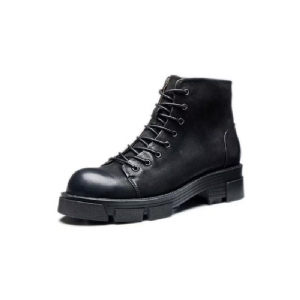 Botas Masculinas Elegantes Couro Bovino Com Cadarço Perfurado