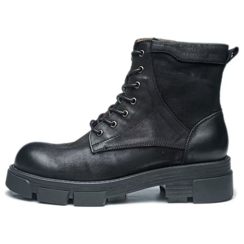 Botas Masculinas Elegantes Couro Bovino Com Cadarço Plano