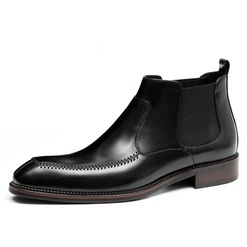 Botas Masculinas Elegantes Couro Com Bico Quadrado Chelsea Ankle Boots