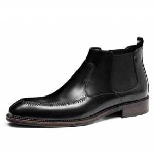 Botas Masculinas Elegantes Couro Com Bico Quadrado Chelsea Ankle Boots