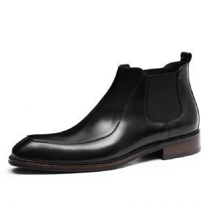 Botas Masculinas Elegantes Couro Com Bico Quadrado Clássico Chelsea Ankle Boots