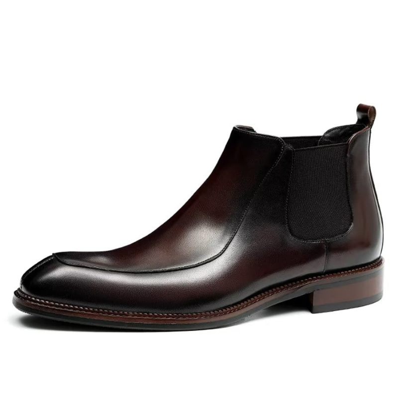 Botas Masculinas Elegantes Couro Com Bico Quadrado Clássico Chelsea Ankle Boots - Borgonha