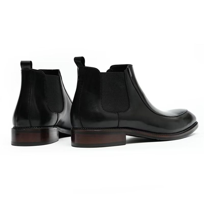 Botas Masculinas Elegantes Couro Com Bico Quadrado Clássico Chelsea Ankle Boots - Preto