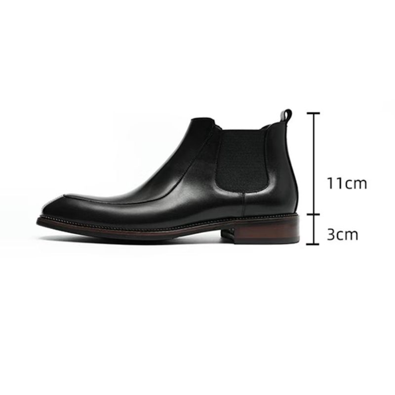 Botas Masculinas Elegantes Couro Com Bico Quadrado Clássico Chelsea Ankle Boots - Preto