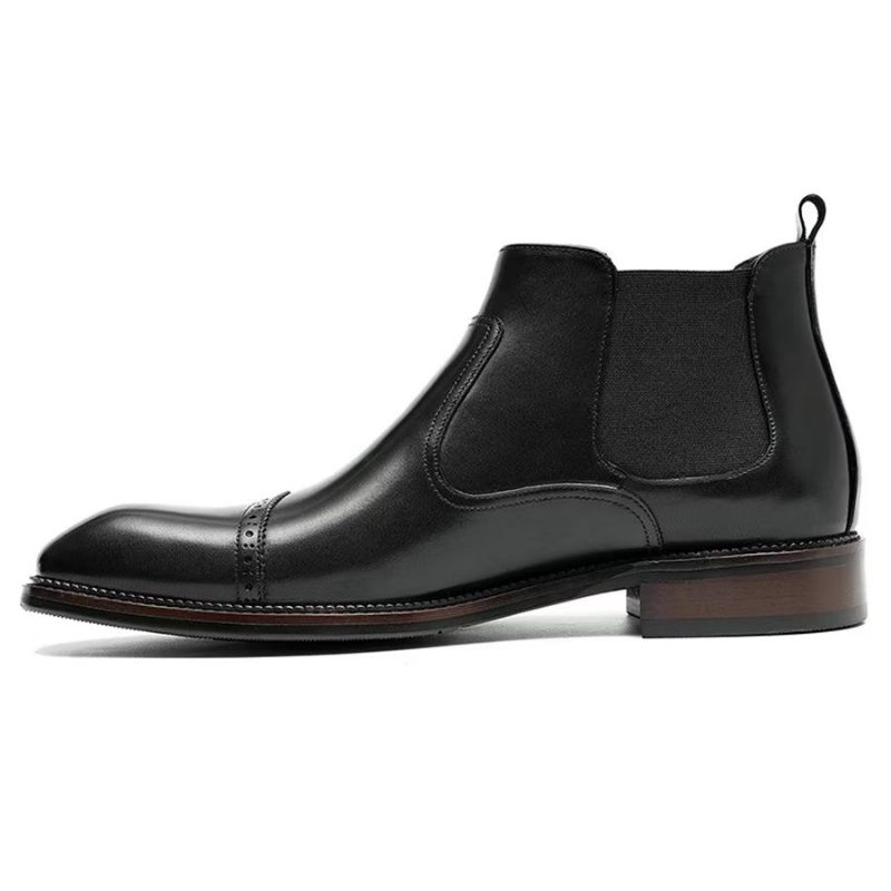 Botas Masculinas Elegantes Couro Com Bico Quadrado E Bota Chelsea - Preto