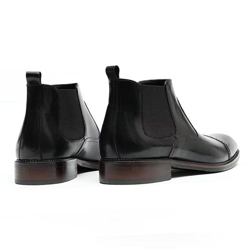 Botas Masculinas Elegantes Couro Com Bico Quadrado E Bota Chelsea - Preto