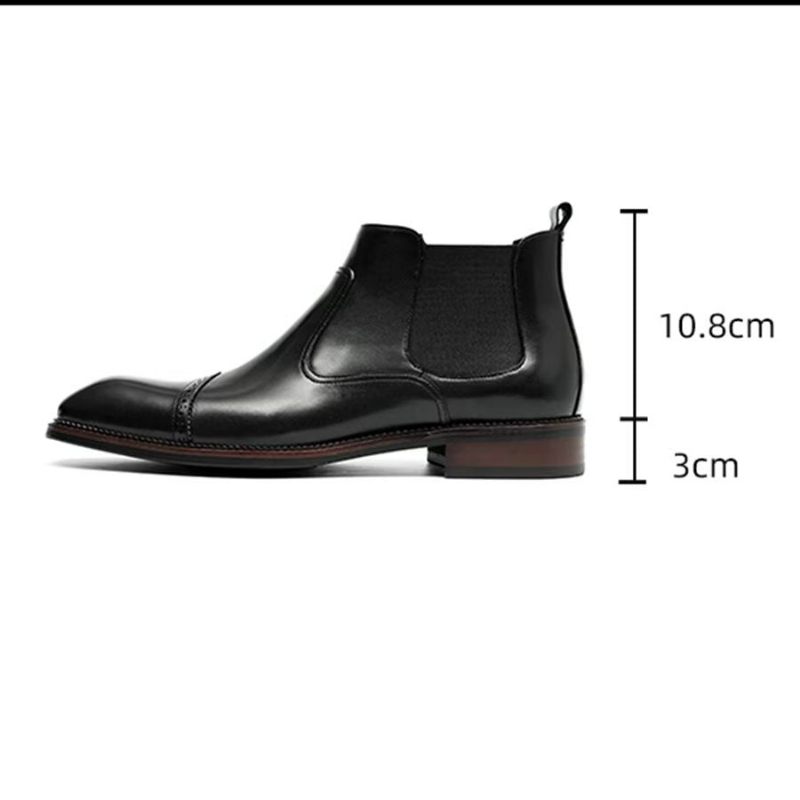 Botas Masculinas Elegantes Couro Com Bico Quadrado E Bota Chelsea - Preto