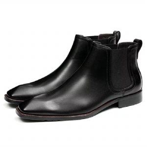 Botas Masculinas Elegantes Couro Com Bico Quadrado E Camurça Chelsea Ankle Boots