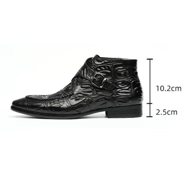 Botas Masculinas Elegantes Couro Com Bico Quadrado E Fivela Chelsea - Preto