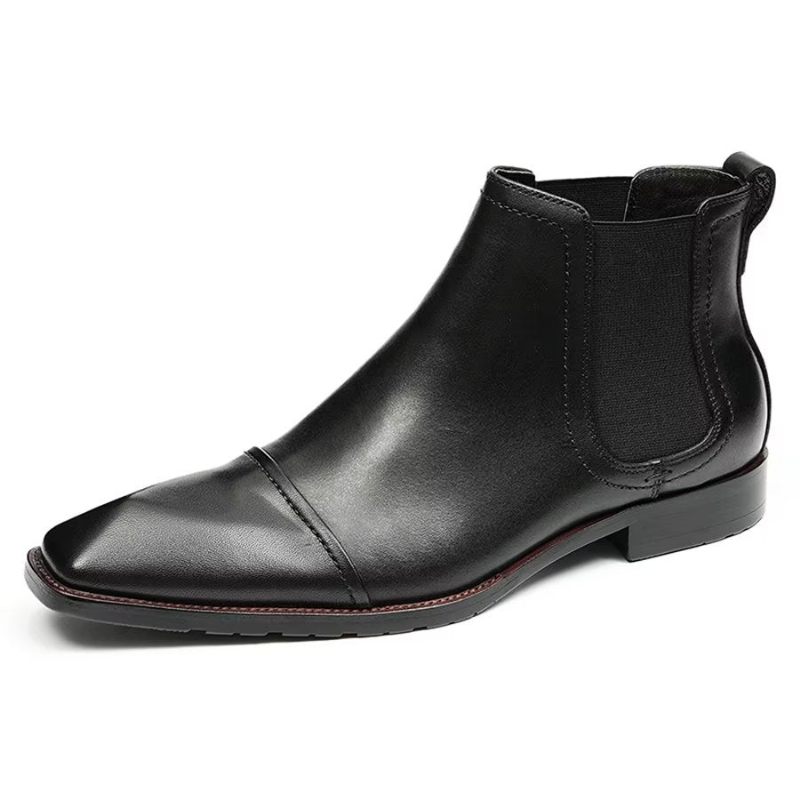 Botas Masculinas Elegantes Couro Com Bico Quadrado Envernizado Chelsea Ankle Boots