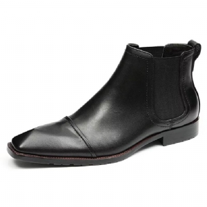 Botas Masculinas Elegantes Couro Com Bico Quadrado Envernizado Chelsea Ankle Boots