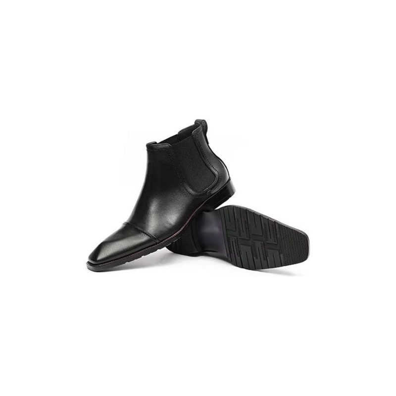 Botas Masculinas Elegantes Couro Com Bico Quadrado Envernizado Chelsea Ankle Boots - Preto