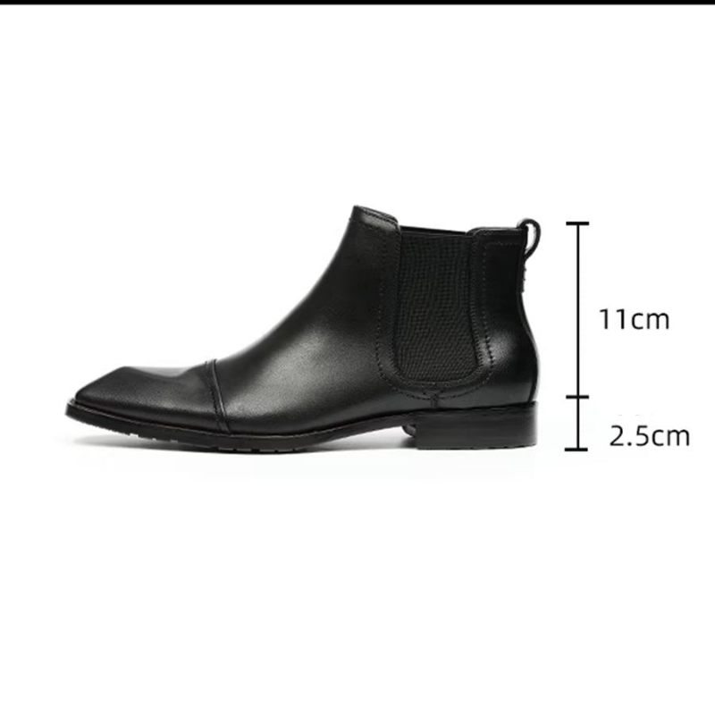 Botas Masculinas Elegantes Couro Com Bico Quadrado Envernizado Chelsea Ankle Boots - Preto