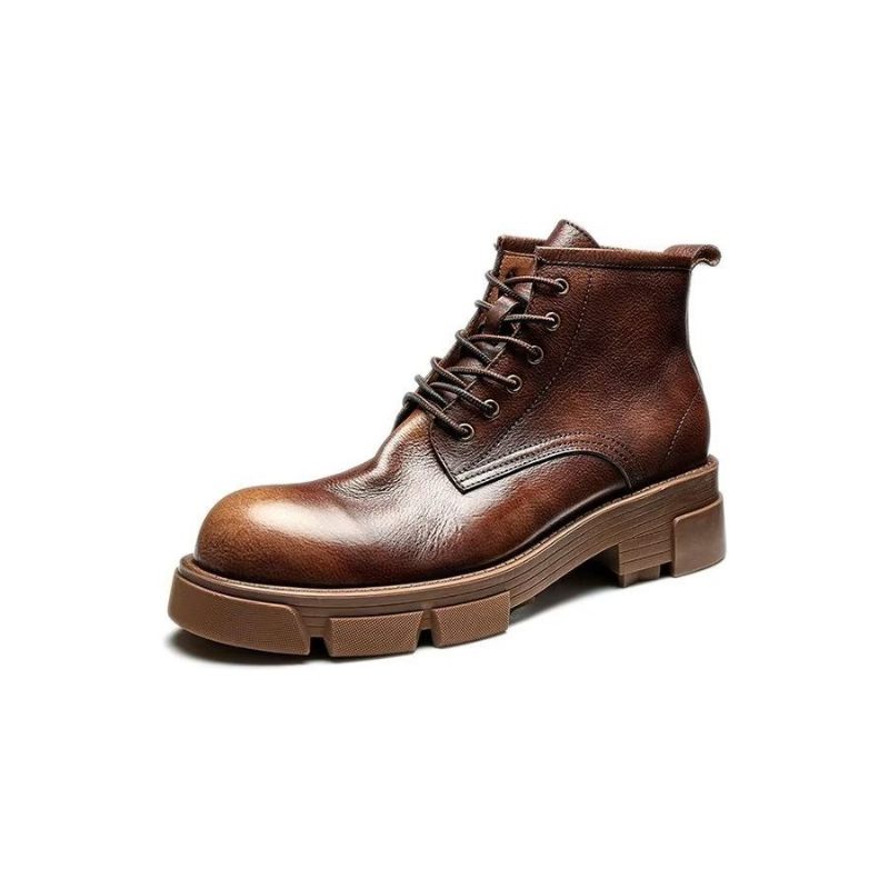 Botas Masculinas Elegantes Couro Com Cadarço E Camurça