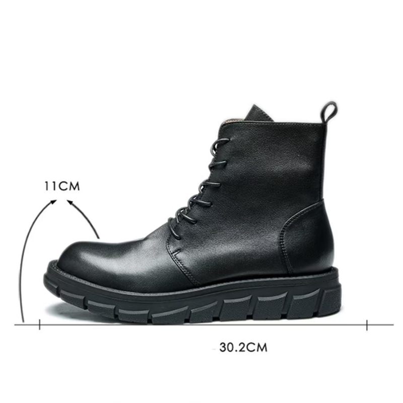 Botas Masculinas Elegantes Couro Com Cadarço E Fivela No Tornozelo - Preto