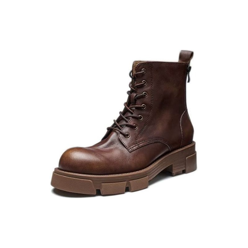 Botas Masculinas Elegantes Couro Com Cadarço E Plataforma No Tornozelo