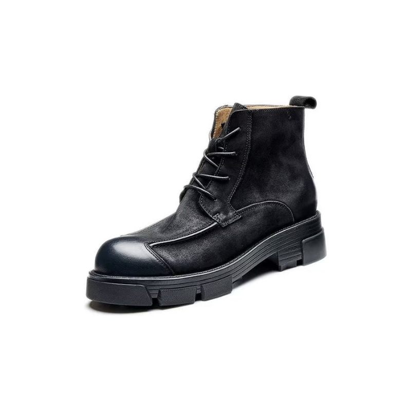 Botas Masculinas Elegantes Couro Com Cadarço Envernizado