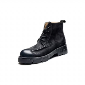 Botas Masculinas Elegantes Couro Com Cadarço Envernizado