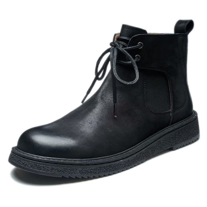 Botas Masculinas Elegantes Couro Com Cordões E Tornozelo Cravejadas