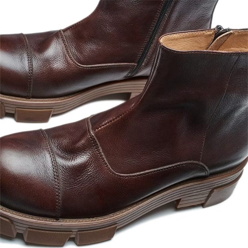 Botas Masculinas Elegantes Couro Com Deslizamento Em Tornozelo Tachas - Café