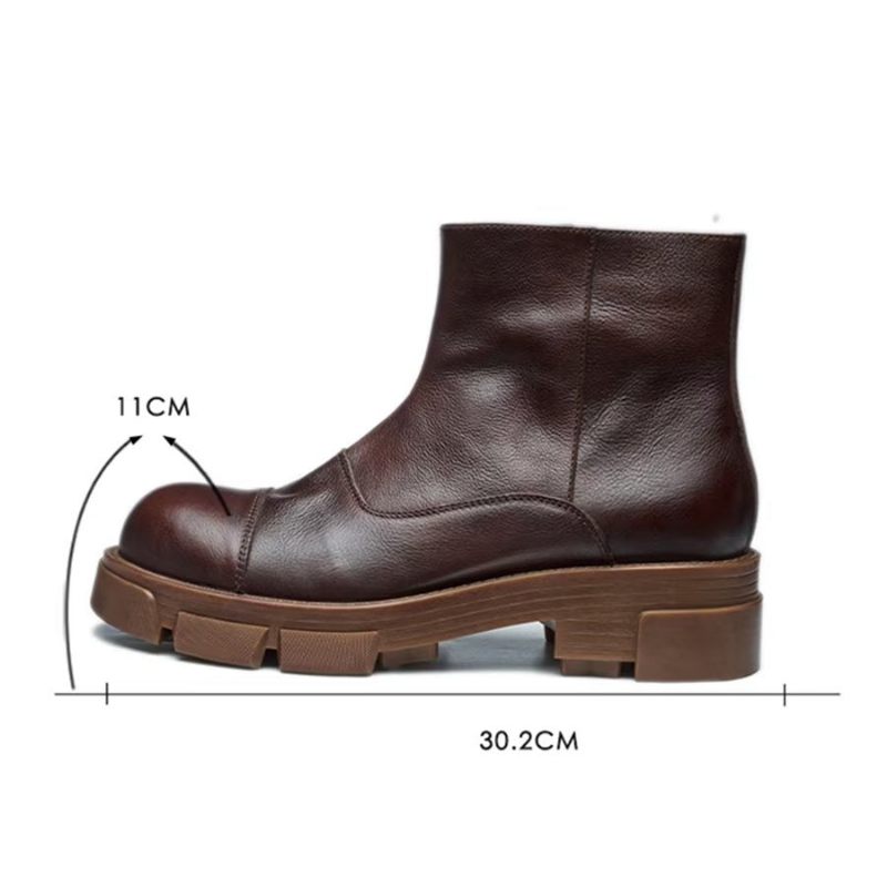 Botas Masculinas Elegantes Couro Com Deslizamento Em Tornozelo Tachas - Café