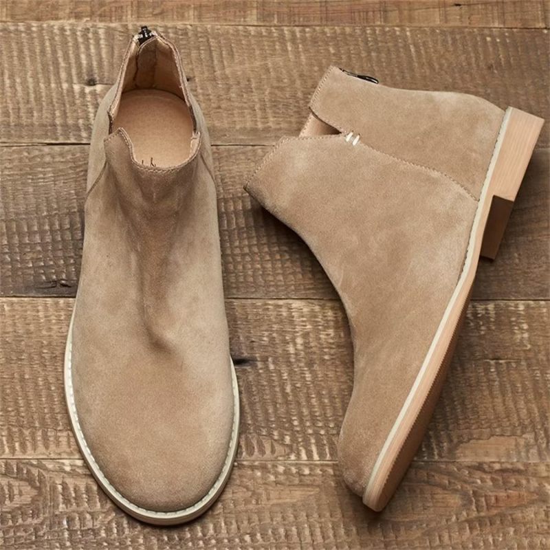 Botas Masculinas Elegantes Couro Com Deslizamento No Tornozelo - Cáqui