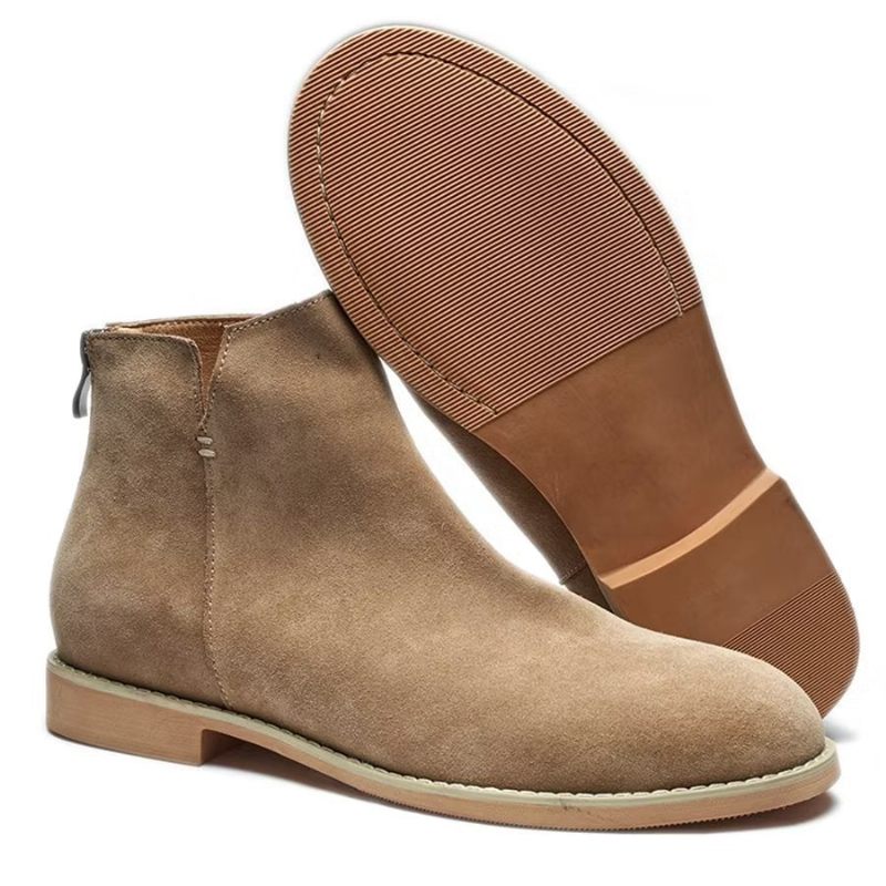 Botas Masculinas Elegantes Couro Com Deslizamento No Tornozelo - Cáqui