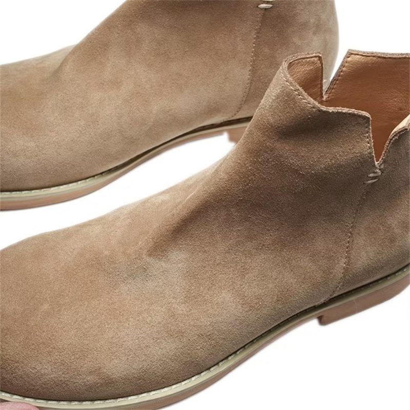 Botas Masculinas Elegantes Couro Com Deslizamento No Tornozelo - Cáqui