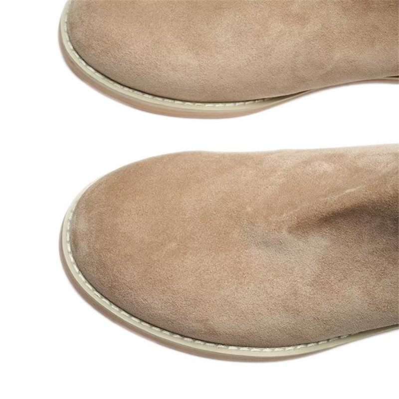 Botas Masculinas Elegantes Couro Com Deslizamento No Tornozelo - Cáqui