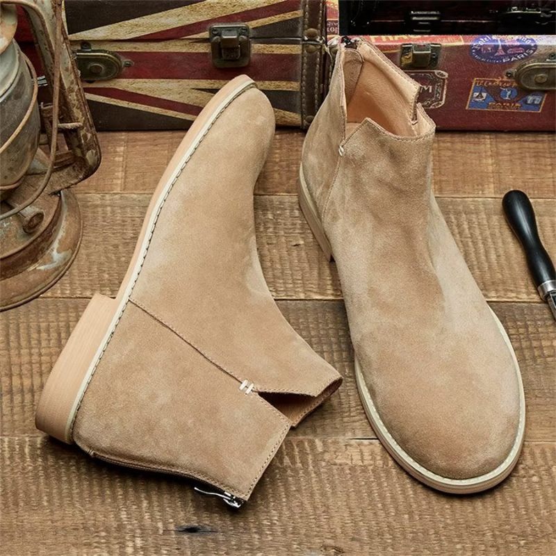 Botas Masculinas Elegantes Couro Com Deslizamento No Tornozelo - Cáqui