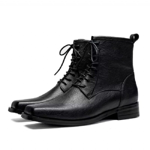 Botas Masculinas Elegantes Couro Genuíno Com Bico Quadrado Chelsea Boots