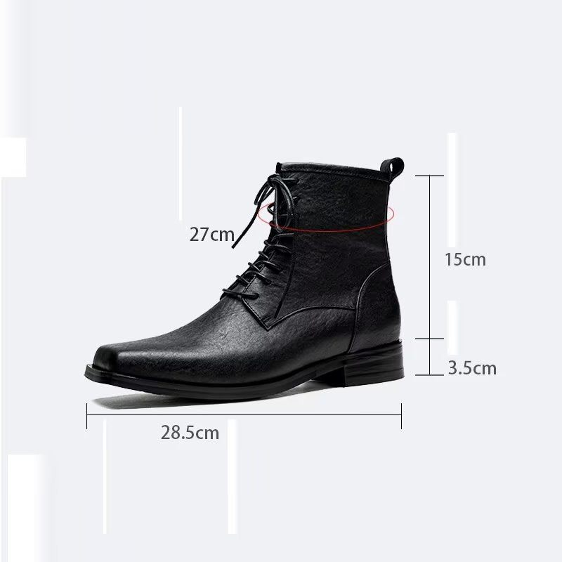 Botas Masculinas Elegantes Couro Genuíno Com Bico Quadrado Chelsea Boots - Preto 