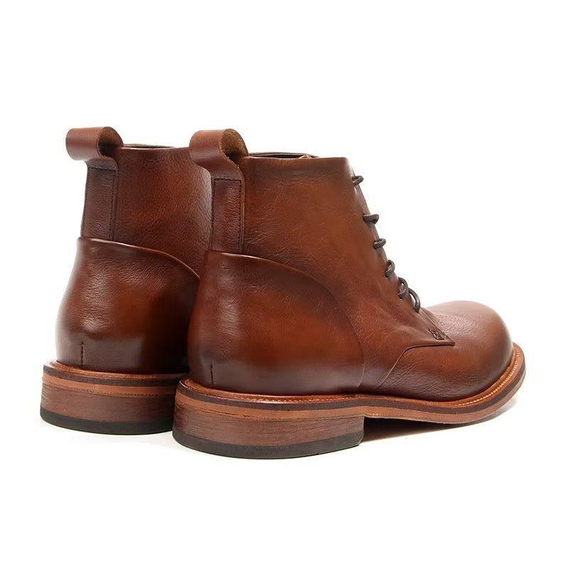 Botas Masculinas Elegantes Couro Vaca Com Cordões No Tornozelo - Marrom