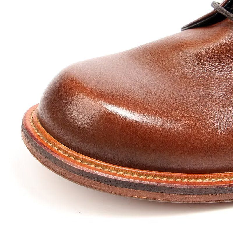 Botas Masculinas Elegantes Couro Vaca Com Cordões No Tornozelo - Marrom