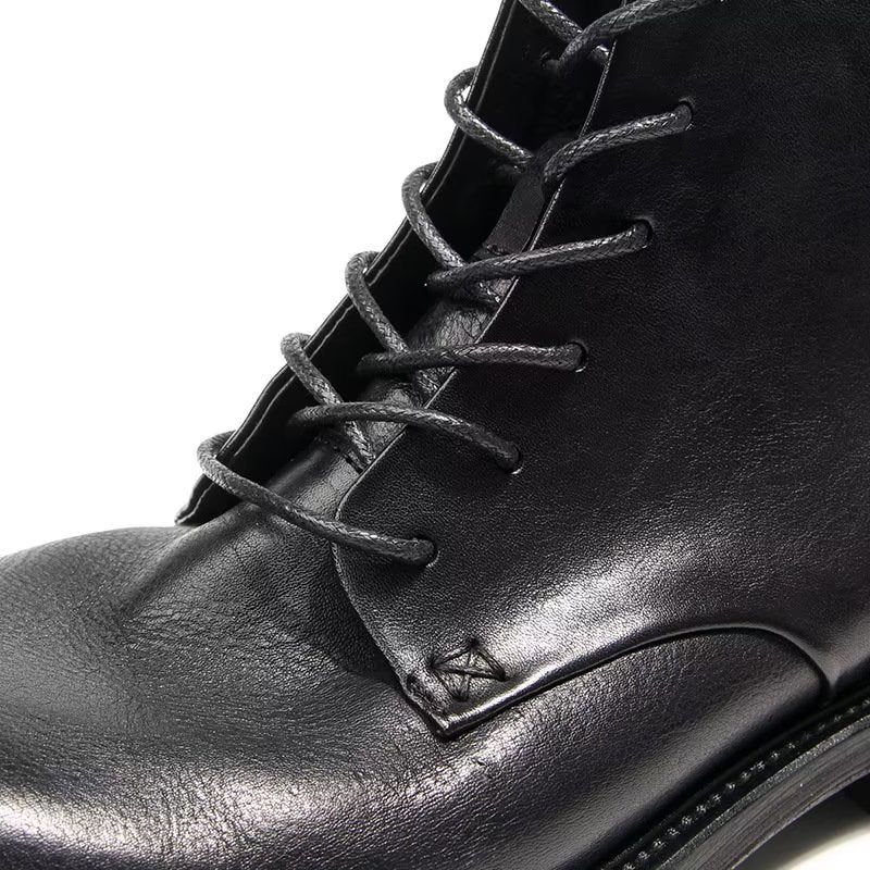 Botas Masculinas Elegantes Couro Vaca Com Cordões No Tornozelo - Preto