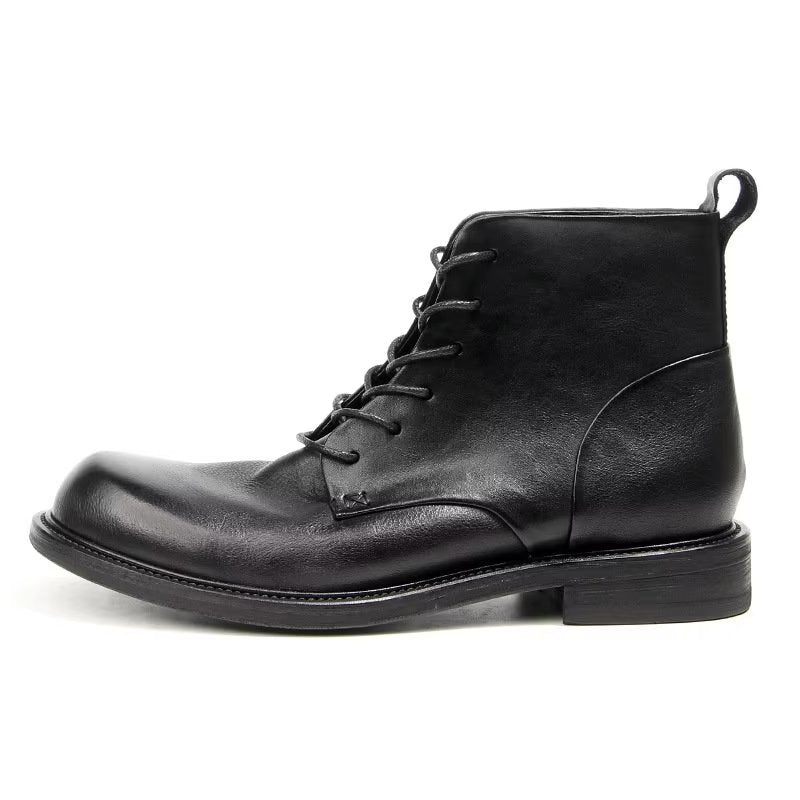 Botas Masculinas Elegantes Couro Vaca Com Cordões No Tornozelo - Preto