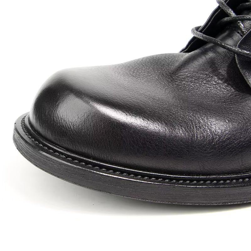 Botas Masculinas Elegantes Couro Vaca Com Cordões No Tornozelo - Preto