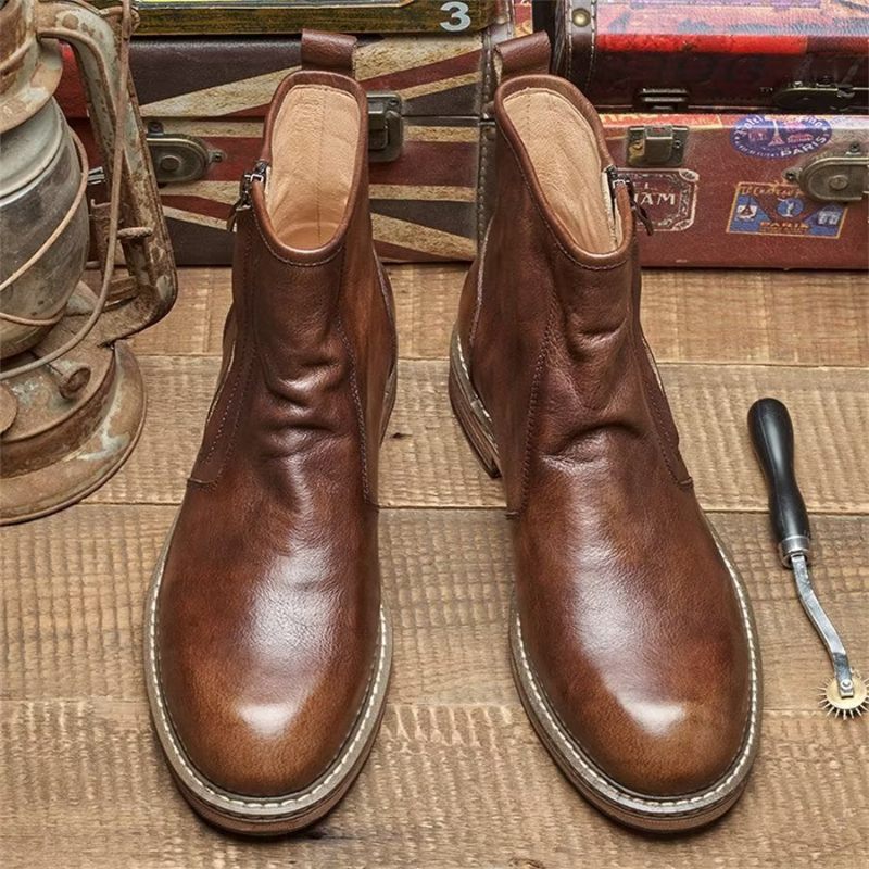 Botas Masculinas Elegantes Couro Vaca Com Salto Alto - Café