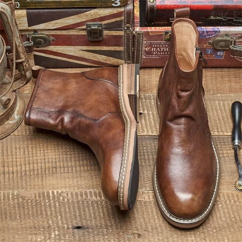 Botas Masculinas Elegantes Couro Vaca Com Salto Alto - Café