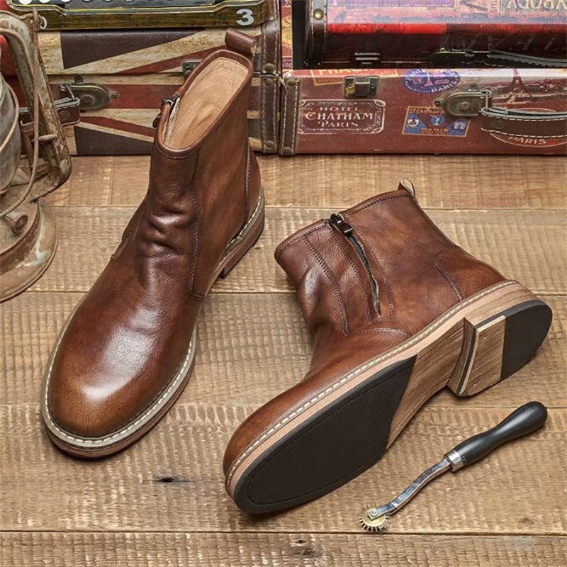 Botas Masculinas Elegantes Couro Vaca Com Salto Alto - Café