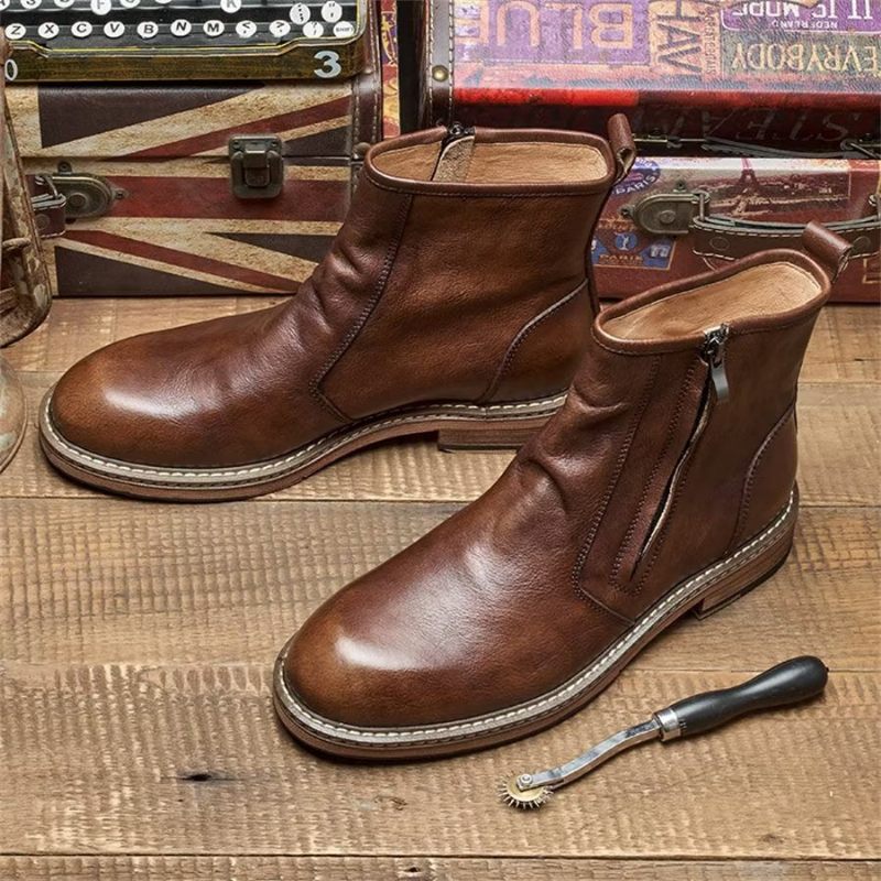 Botas Masculinas Elegantes Couro Vaca Com Salto Alto - Café