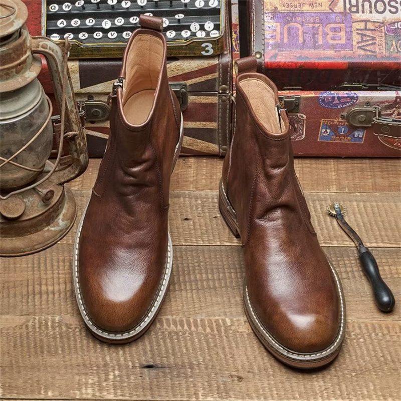 Botas Masculinas Elegantes Couro Vaca Com Salto Alto - Café