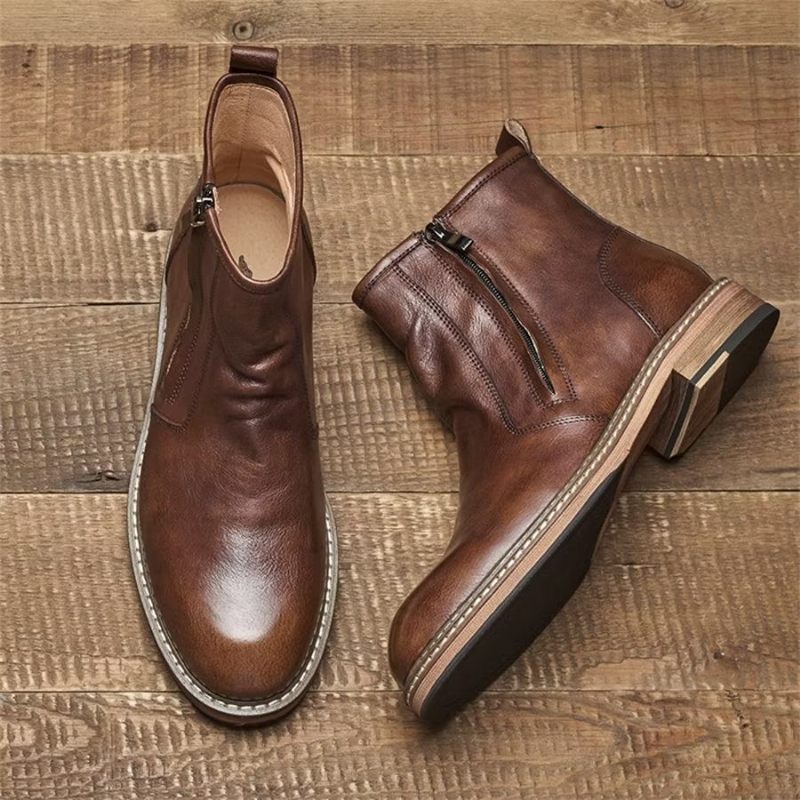 Botas Masculinas Elegantes Couro Vaca Com Salto Alto - Café