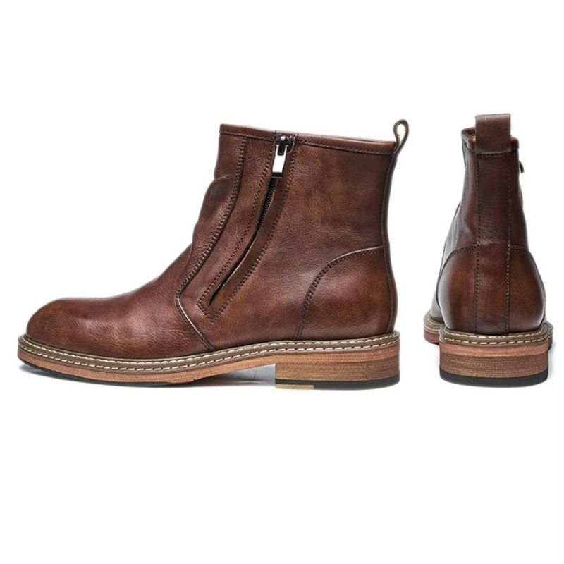 Botas Masculinas Elegantes Couro Vaca Com Salto Alto - Café