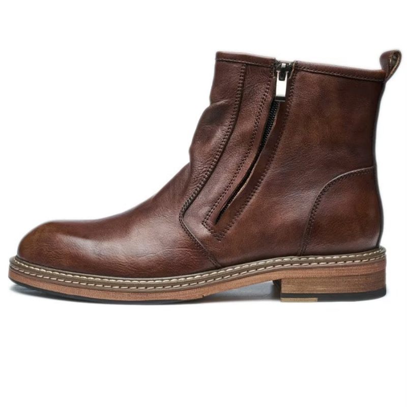 Botas Masculinas Elegantes Couro Vaca Com Salto Alto - Café