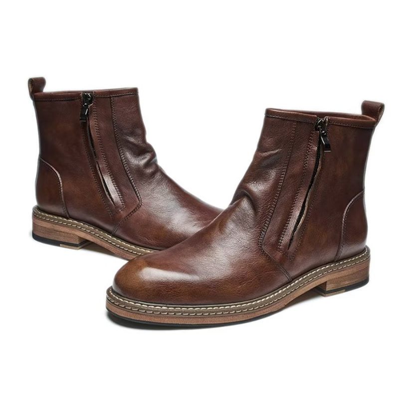 Botas Masculinas Elegantes Couro Vaca Com Salto Alto - Café