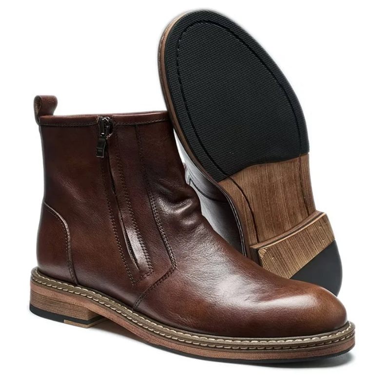 Botas Masculinas Elegantes Couro Vaca Com Salto Alto - Café